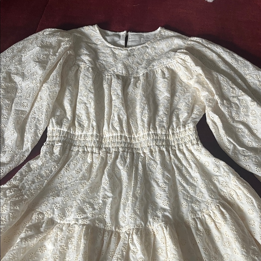 Just Me Ivory Eyelet Mini Dress Balloon Sleeves - Picture 5 of 11